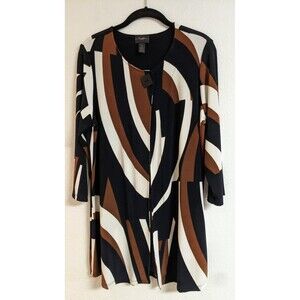 Chico's Travelers Multicolored Single Button Geo Print Long Duster Jacket 8 MED